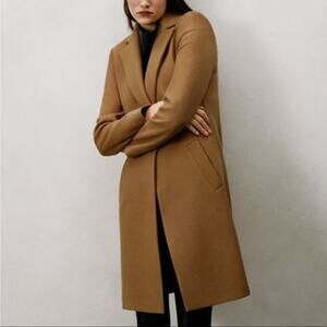 Zara Wool Blend Coat Jacket Camel Tan MidI One Button Size Small